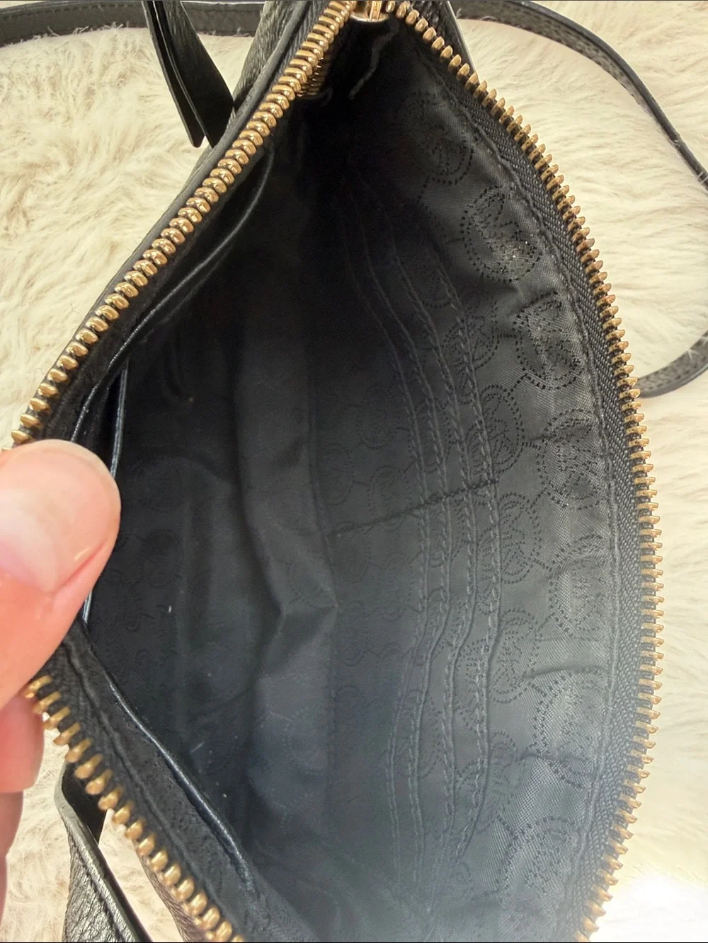 Michael Kors Black Pebbled Leather Crossbody with Gold Accents